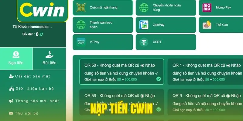 Nạp tiền Cwin