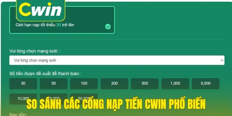 So sánh các cổng nạp tiền Cwin phổ biến